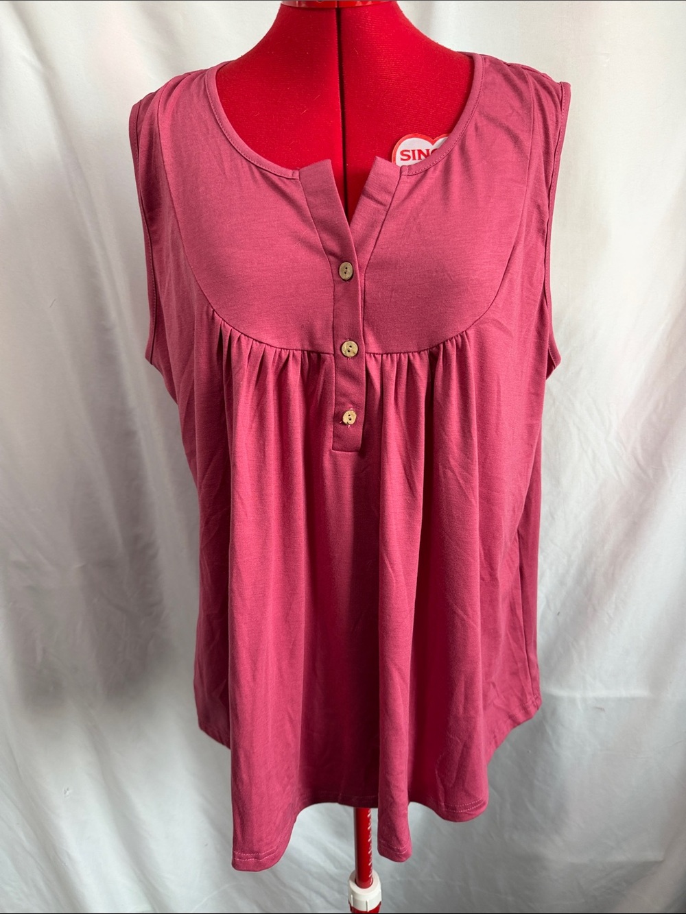 Sleeveless Button-Yoke Tank Top in Rose Pink